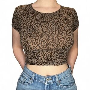Brandy Melville John Galt Leopard Print Crop Top baby tee size small